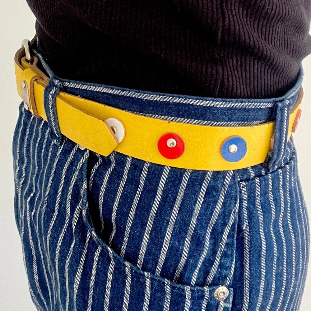 80s Yellow Leather Belt S/M
